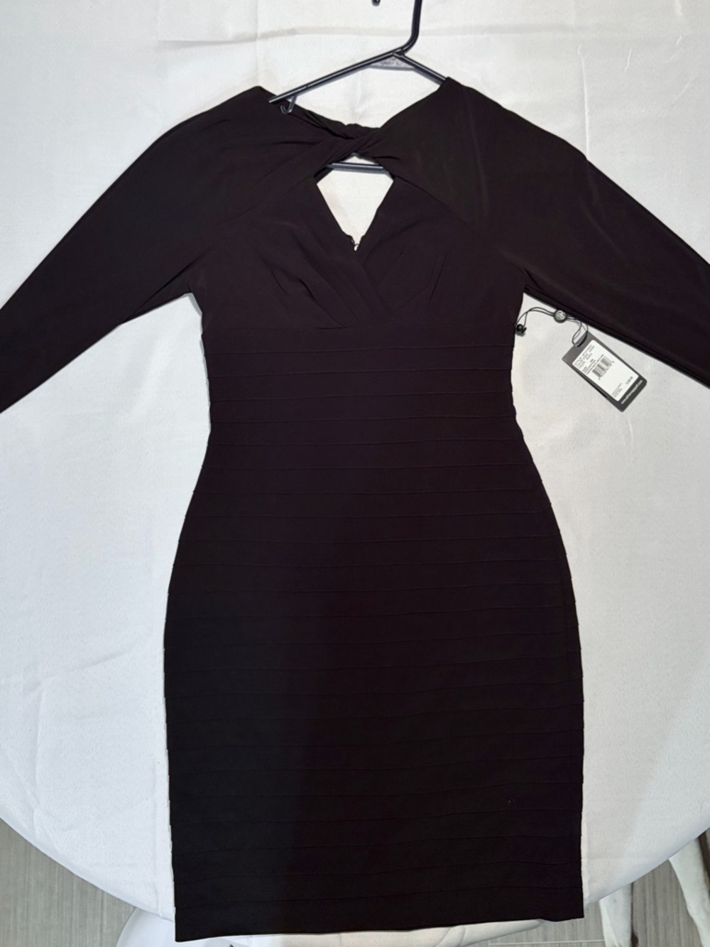 Adrianna Papell Black Keyhole Sheath Dress 3/4 Sleeve NWT - Picture 5 of 7